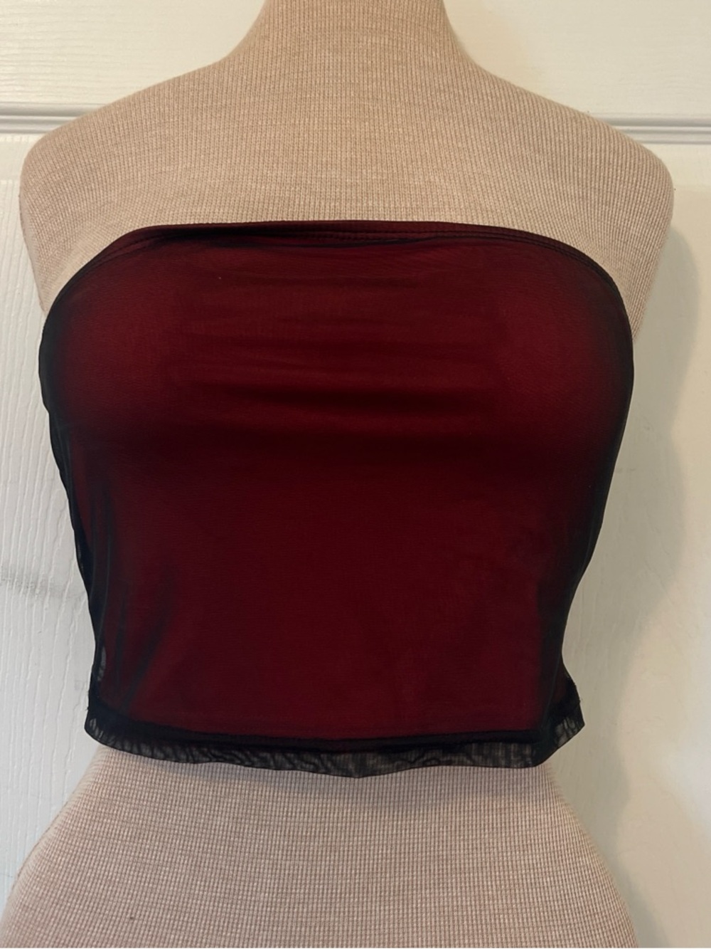 Burgundy Mesh Strapless Tube Top